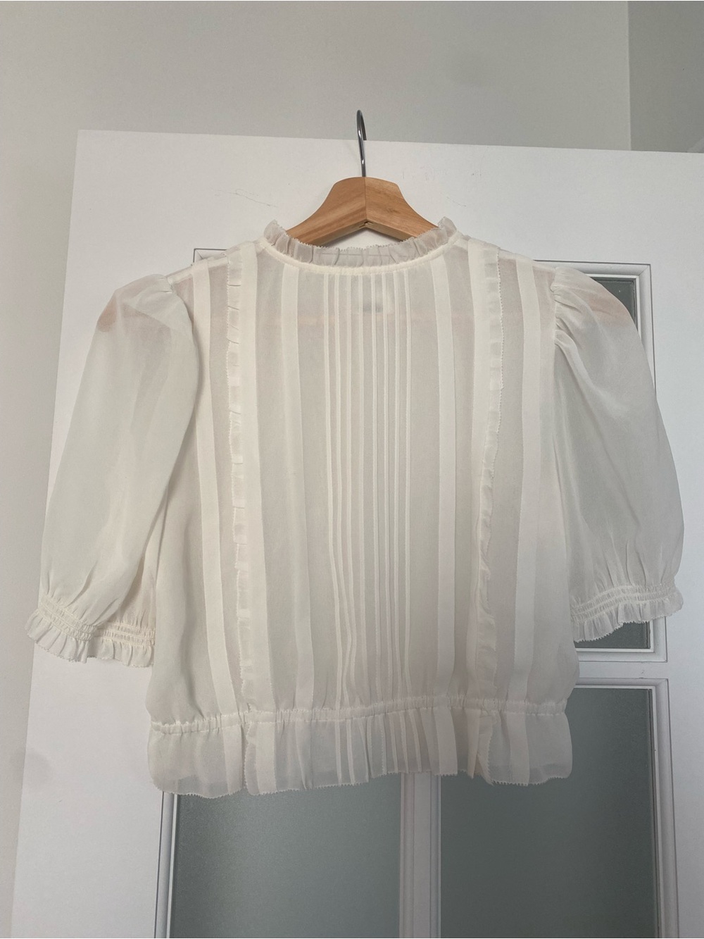 Wilfried Sheer Ivory Ruffle-Trim Button Front Blouse - Picture 2 of 2